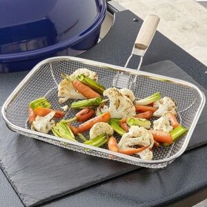 New! Crate&Barrel Silver Grill Basket with Wooden Handle